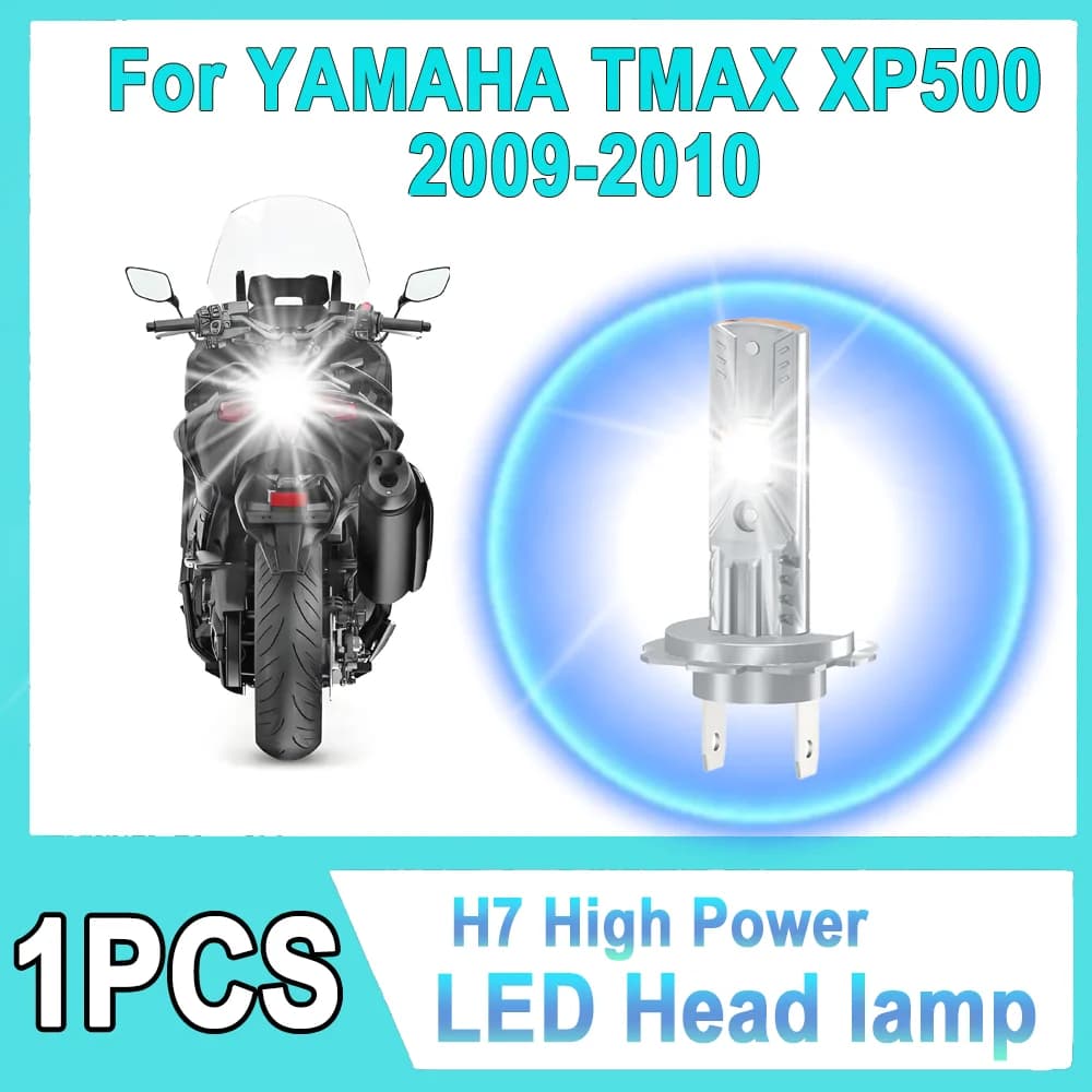 1 Pezzo Faro LED H7 per Moto, Plug and Play, Super Luminoso 6000K Bianco, Luce Anteriore per YAMAHA TMAX XP500 2009-2010