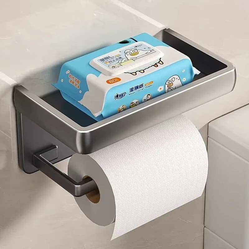 Porta carta igienica in lega di alluminio Montaggio a parete WC Organizzatore di stoccaggio Porta rotolo di carta Porta mensola per telefono Accessori per il bagno