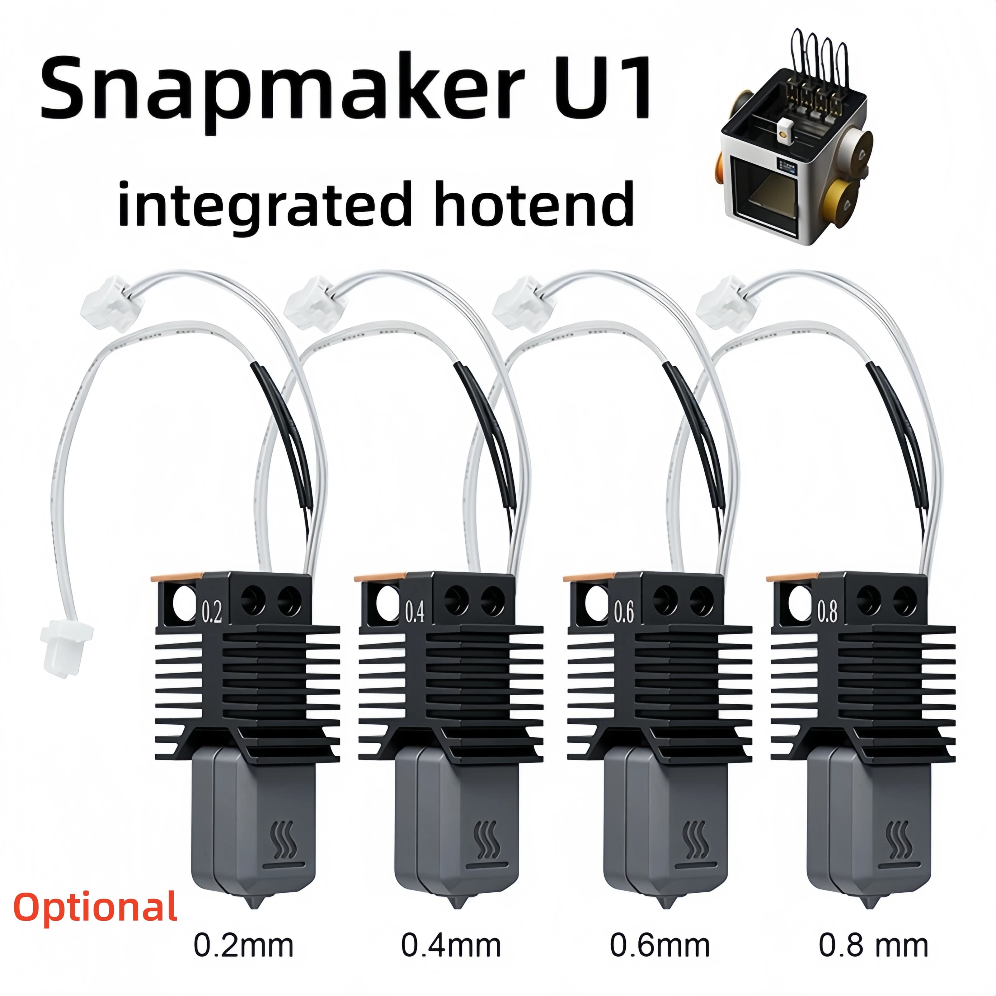 Integrated Hotend For Snapmaker U1 300°C Ceramic Heating Core 3D Printer Nozzle 0.2/0.4/0.6/0.8mm Replacement Parts
