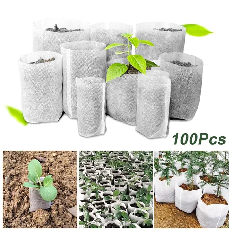 100 pieces of fabrics Non woven plant seed bags from biodegradable nursery cultivates ecological bags bag to plant flowers supplies for gardening