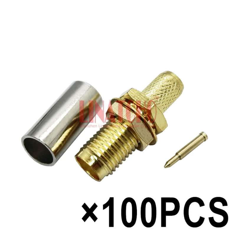 100 Pezzi Connettore Femmina RP SMA RF 50ohm per Cavo di Prolunga Antenna WIFI RG142 RG141 LMR195 RG58U