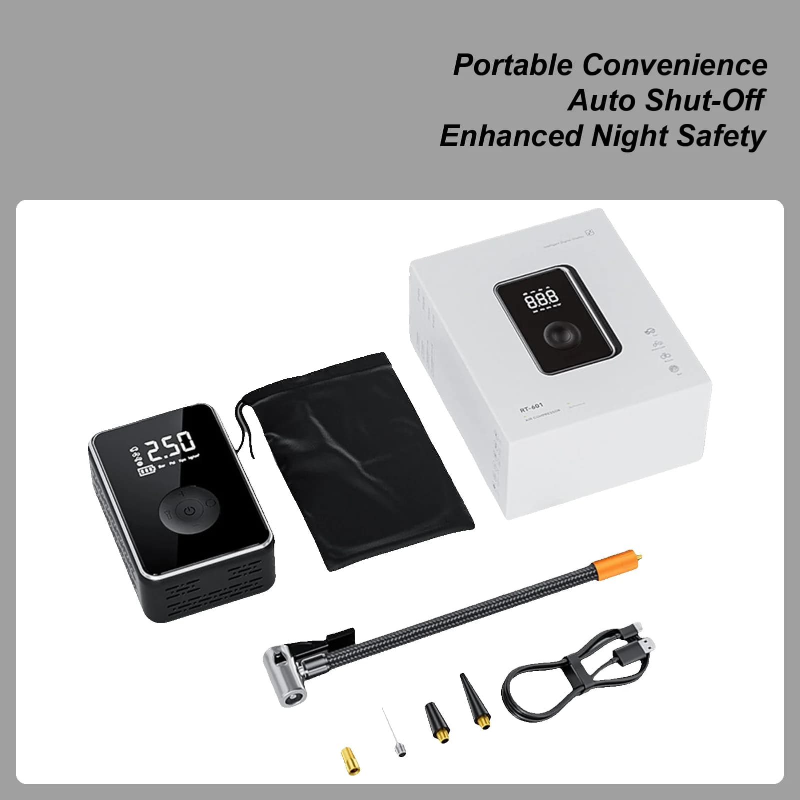 Gonfiatore per pneumatici Compressore d'aria portatile Display digitale Gonfiatore senza fili con compressore d'aria per pneumatici ricaricabile leggero con auto