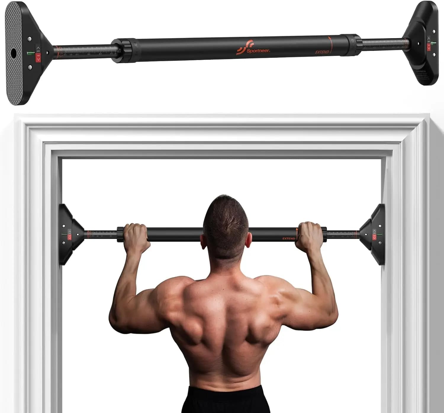Door adjustable traction bar - No screws, maximum load 200 kg, anti-slip handle for home workouts