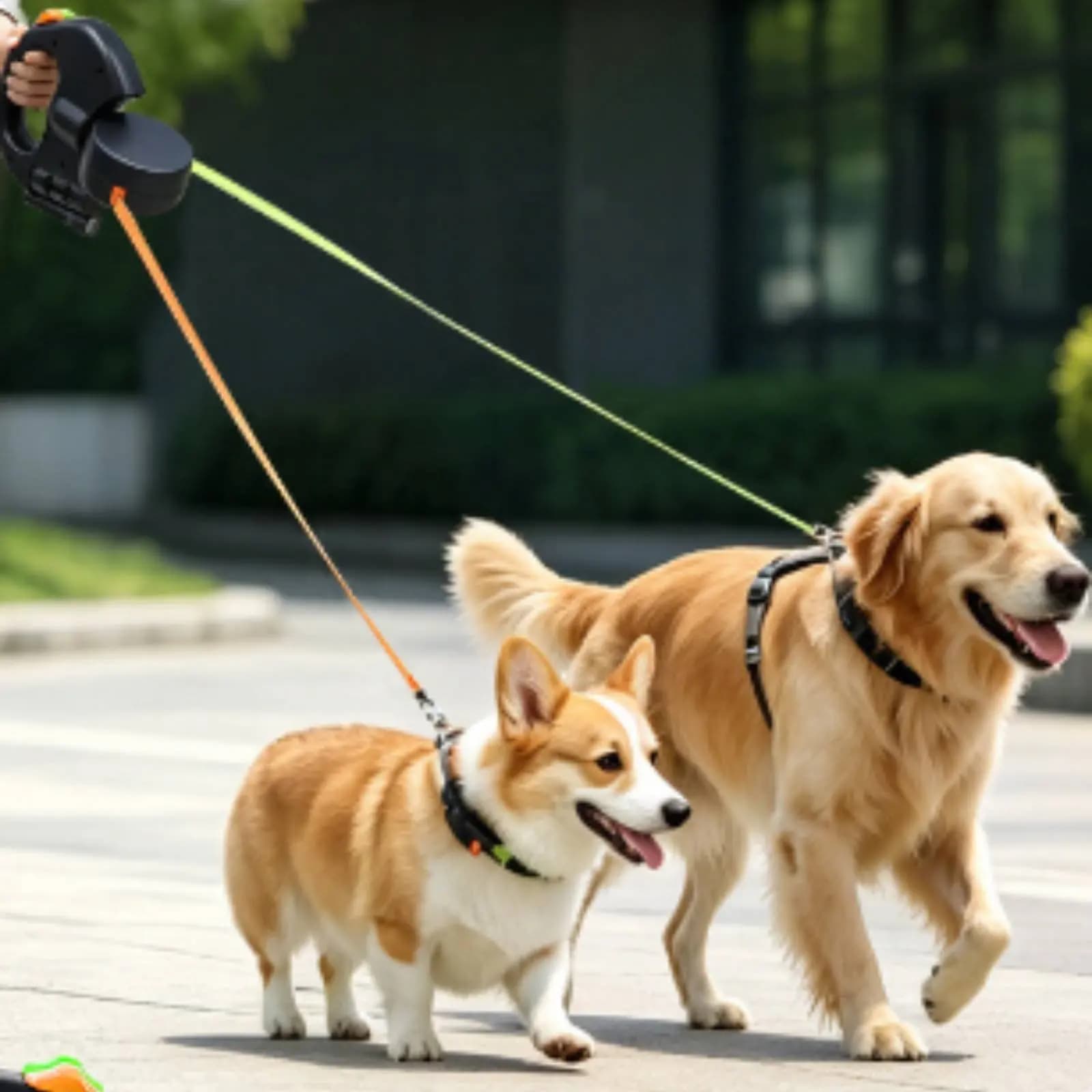 Guinzaglio Doppio per Cani con Sistema Anti-Groviglio Automatico, Accessorio per Animali Domestici, Estensione Automatica, Ricaricabile USB per Passeggiate