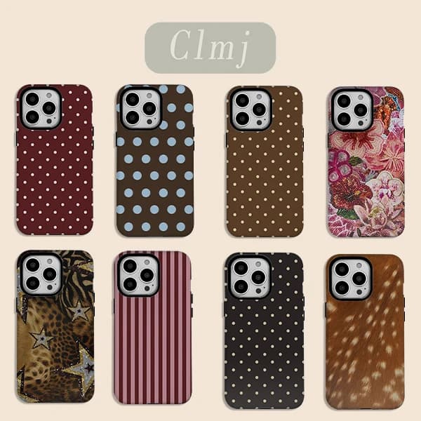 Custodia per telefono di lusso Ins Marrone Rosso Pois per iPhone 17 16 15 14 13 12 11 X XS XR XSMAX 7 8 Air Pro Max Plus Cover a doppio strato