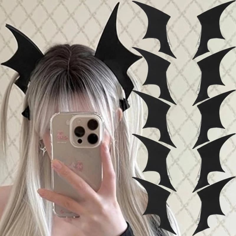 Fermaglio per capelli con ali di pipistrello del diavolo gotico di Halloween INS Frangia scura Forcina laterale per decorazioni per feste unisex Fermagli per capelli ad ala Accessori per costumi