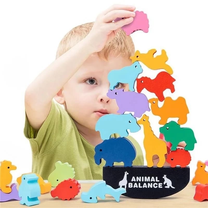 Blocchi di equilibrio in legno giocattoli per bambini costruzione di dinosauri animali impilabili giochi da tavolo alti in legno giocattolo Montessori ragazzi regalo per bambini