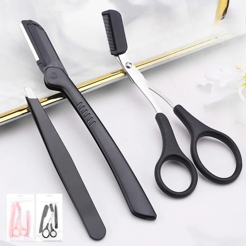 Set di 3 Strumenti per la Rifinitura delle Sopracciglia con Pettine, Trimmer per Sopracciglia, Pinzette per Sopracciglia, Clip per Sopracciglia