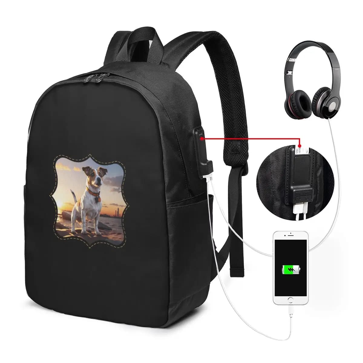 Zaino con stampa Jack Russell Dog At Sunset, borsa da viaggio per notebook, borsa per computer, borsa per studenti universitari, borsa per laptop, borse a tracolla per uomo e donna