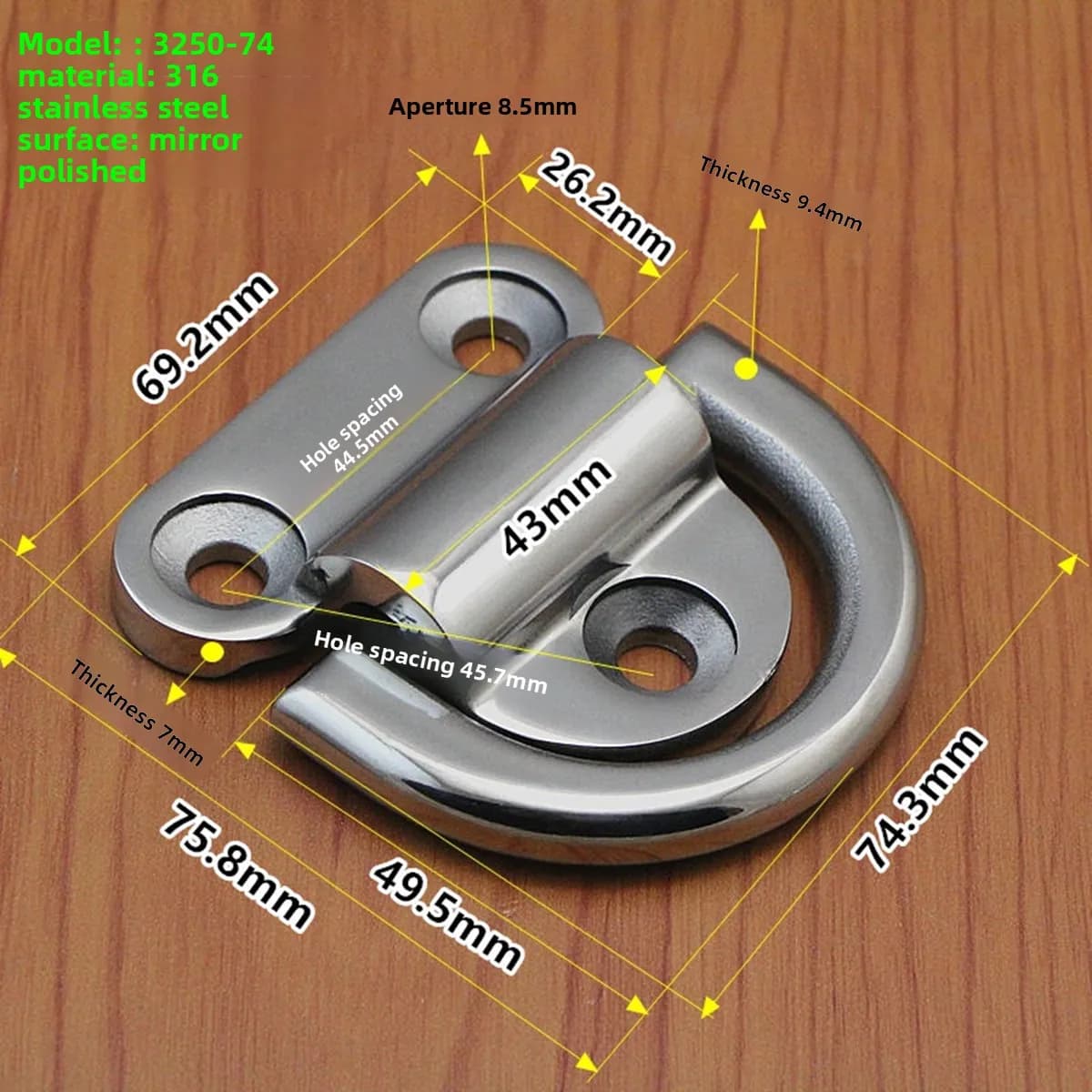 Supporto per cavo marino, anello di trazione in acciaio inossidabile 304/316 Maniglia industriale con anello a D, anello di fissaggio per fune per yacht