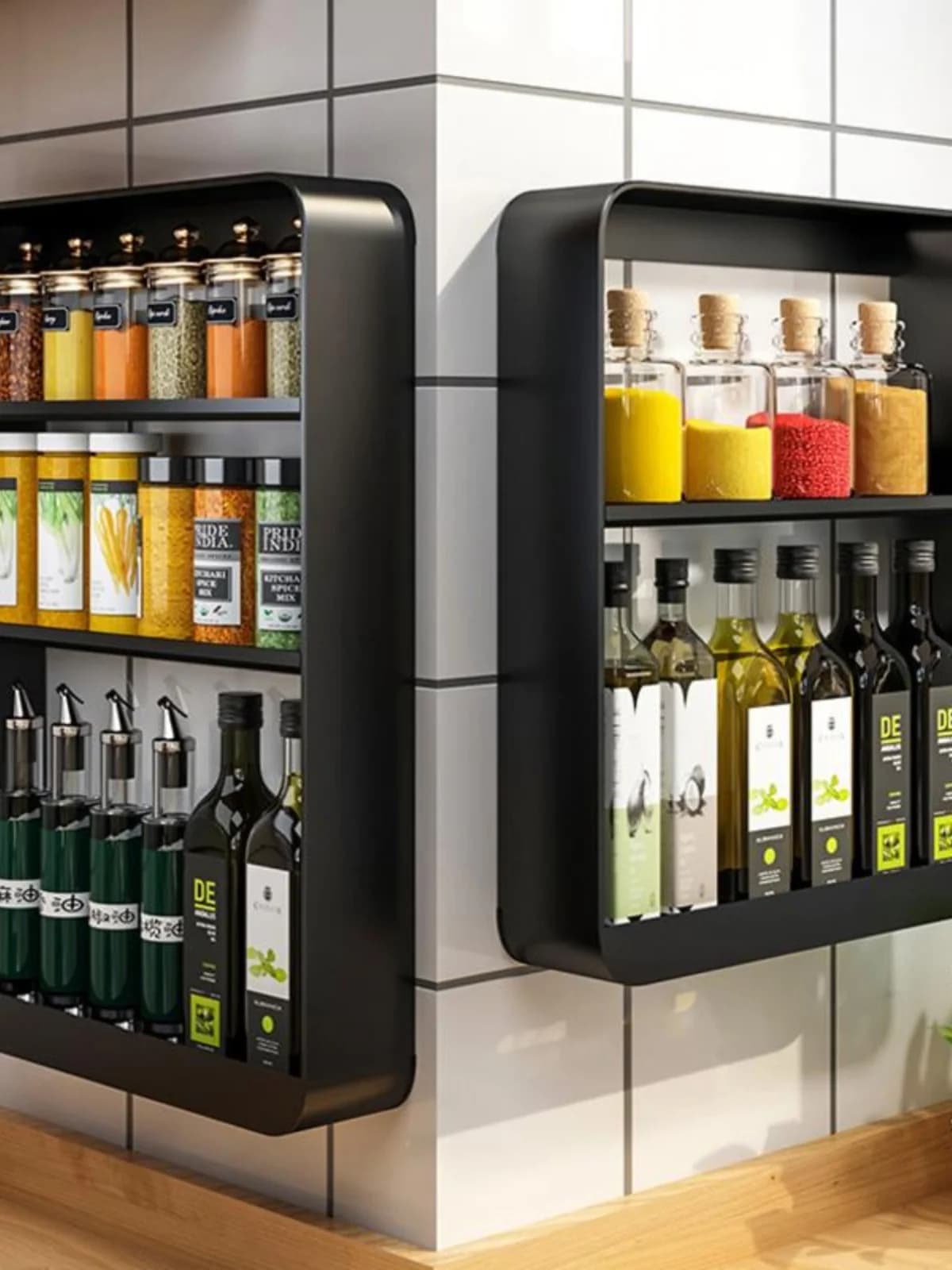 Kitchen Wall Mounted Spice Rack Narrow Storage Shelf Oil Salt Sauce Vinegar Bottle Condiment Organizer Modern Simple Style Me...