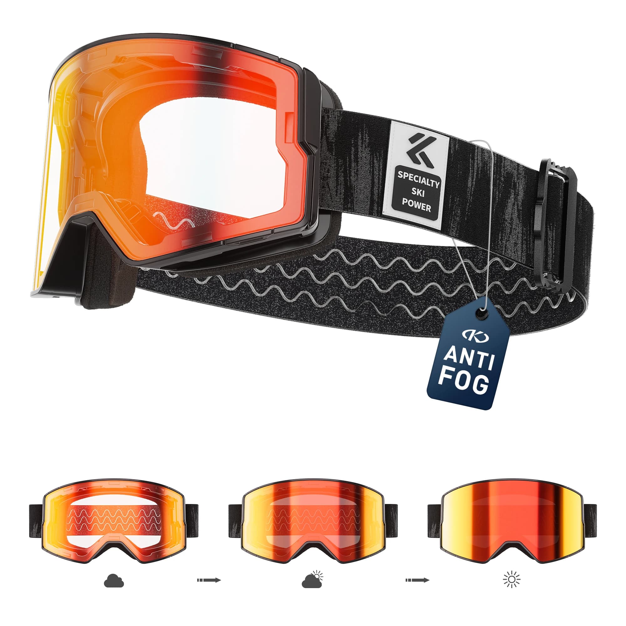 Kapvoe Occhiali da sci popolari Uomo Donna Snowboard Maschera antiappannamento Occhiali da neve fotocromatici Lenti di protezione UV400 Motoslitta invernale
