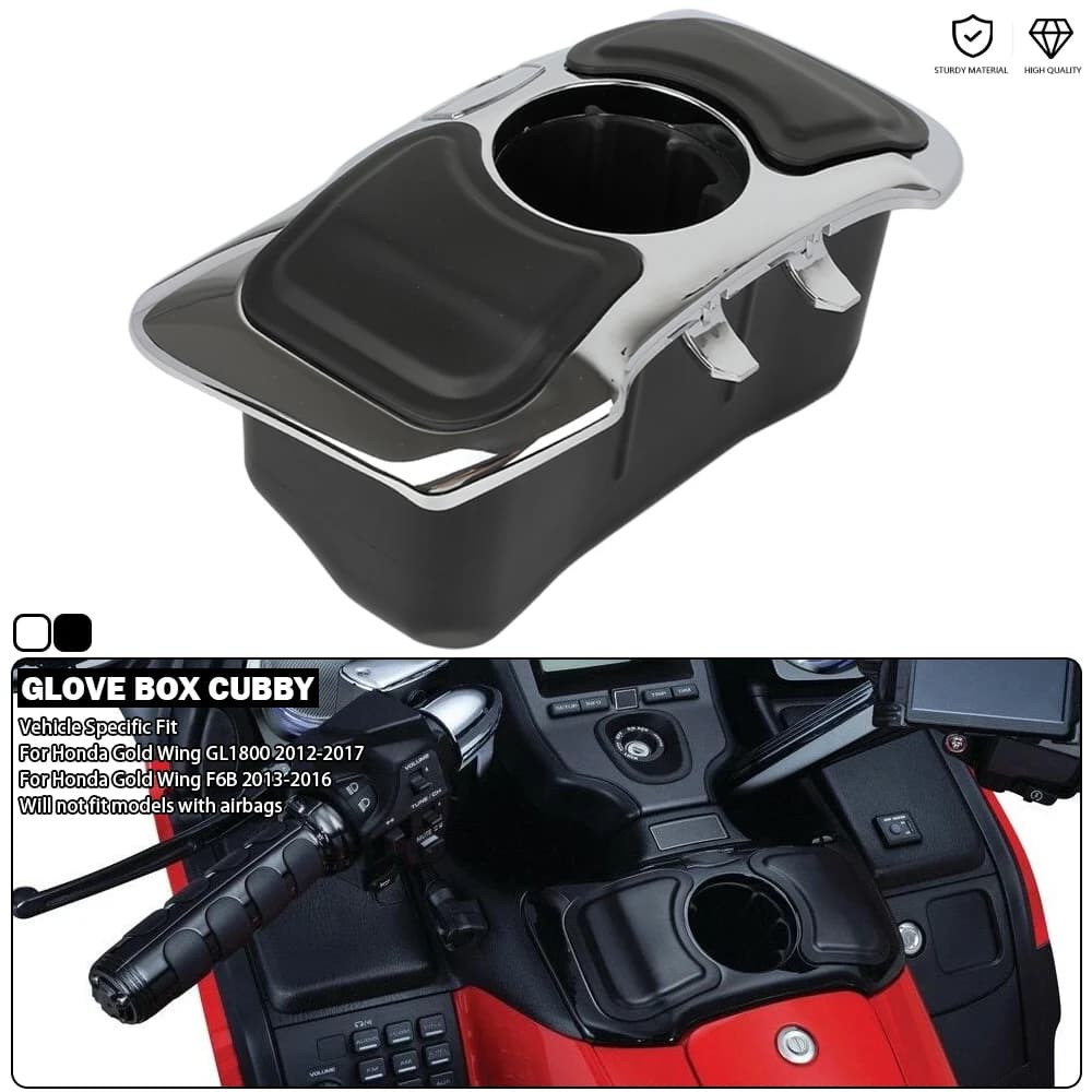 Motorcycle Glove Box Cubby Storage Box With Drink Holder Black/Chrome Fit For Honda Gold Wing 1800 F6B GoldWing GL1800 2012-2017