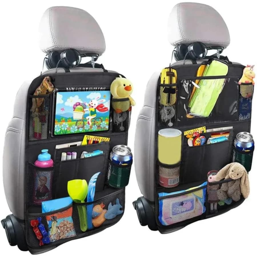 2 PCS Backseat Car Organizer With Clear 10" Tablet Holder And 10 Storage Pockets, Seat Back Protector, Car Organizer Back Seat