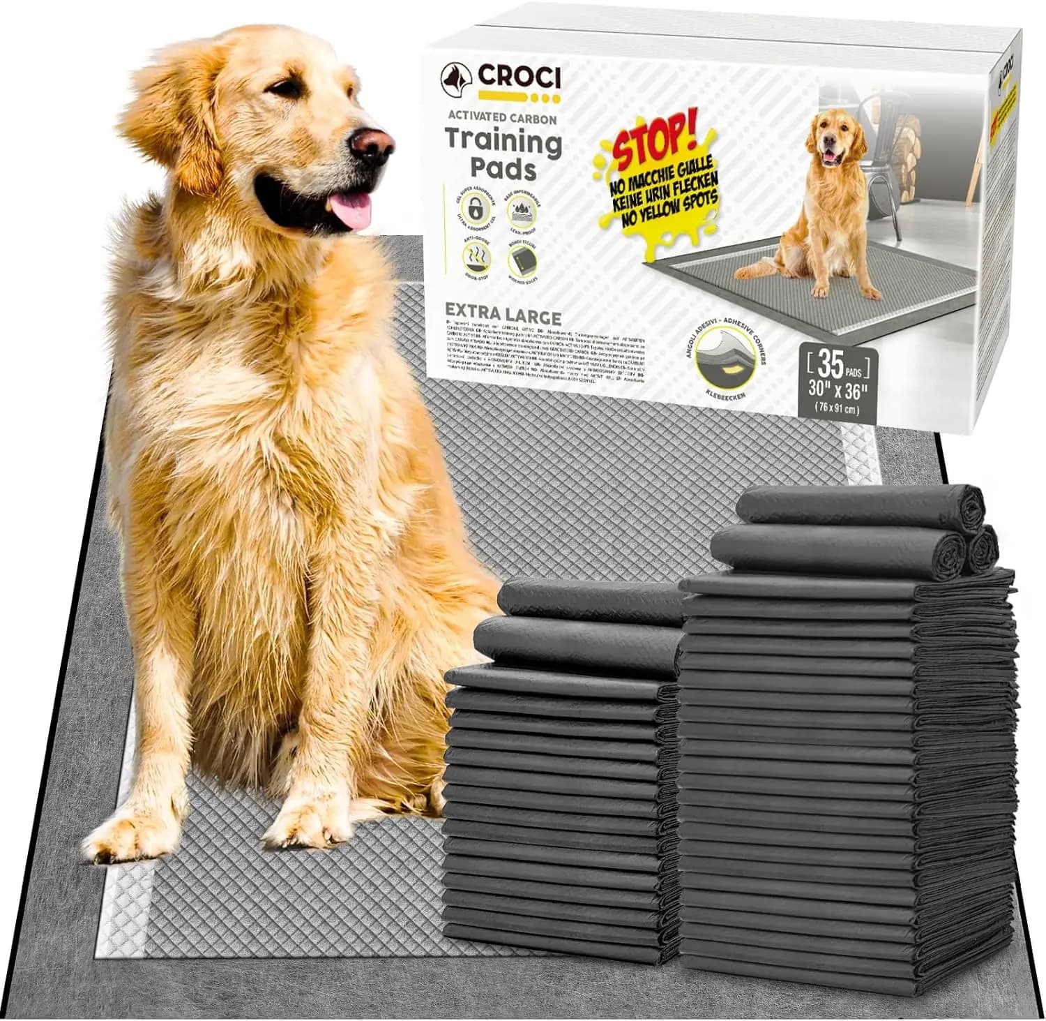 Tappetini assorbenti per cani XXL 30x36 pollici, controllo degli odori e super assorbenti fino a 10 tazze, asciugatura rapida, a prova di perdite con linguette adesive (35 pezzi)