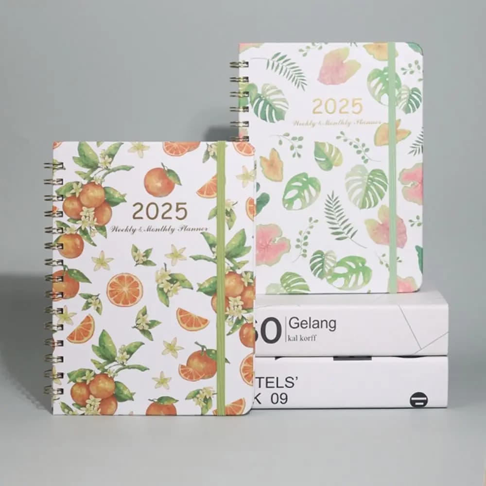 Agenda Mensile 2025 in Inglese, Pianificatore Settimanale a Fogli Mobili con Spirale, Diario con Fiori, Quaderno Pratico, Organizer
