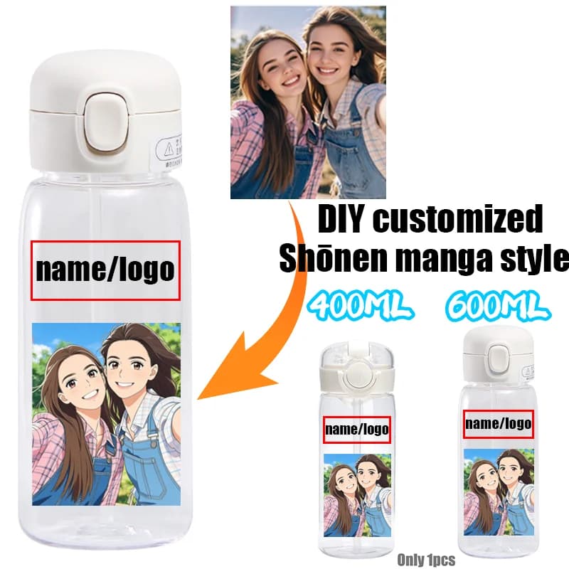 Custom Name Text Images Straw Water Cup 600/400ml CustomMade Plastic Transparent Water Bottle Customized Exclusive Festival Gift