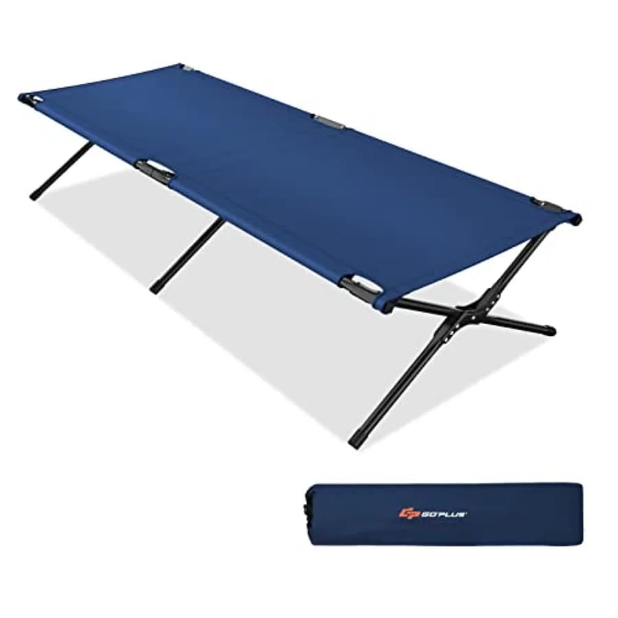 Foldable camping cot with carrying bag, lightweight portable adult bed, 300 pounds flow rate, camping resistant.