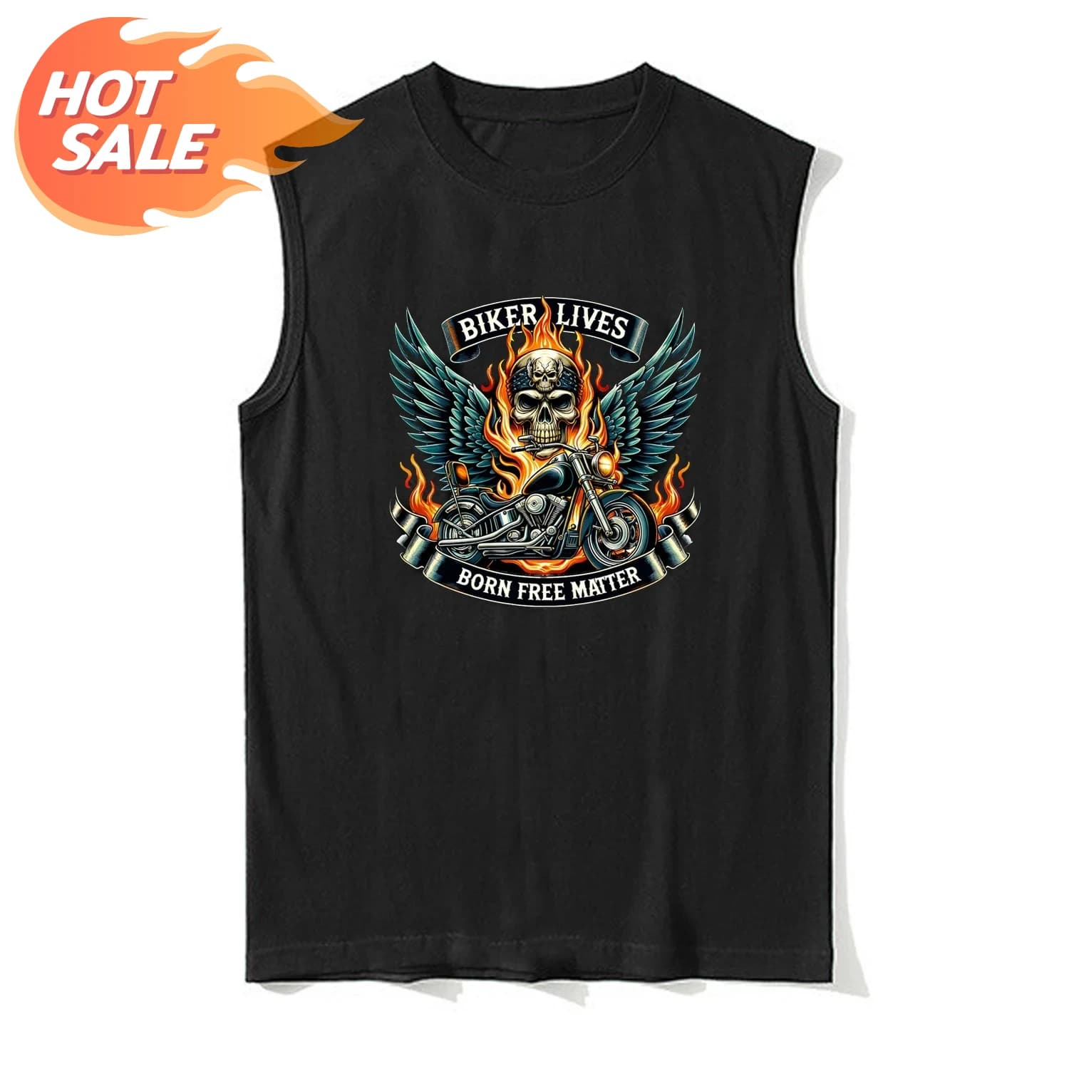 Biker Lives Matter. Flame Motorcycle Rider Skull Motorcyclist Vests 100% Cotton O-Neck Tank Top Casual Mens Sleeveless T-shirt