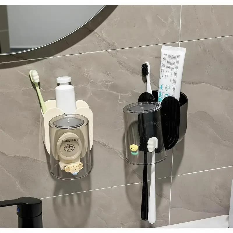 Wall Mounted Toothbrush Holder Cup Set Household Bathroom Toothpaste Storage Organizer Rack