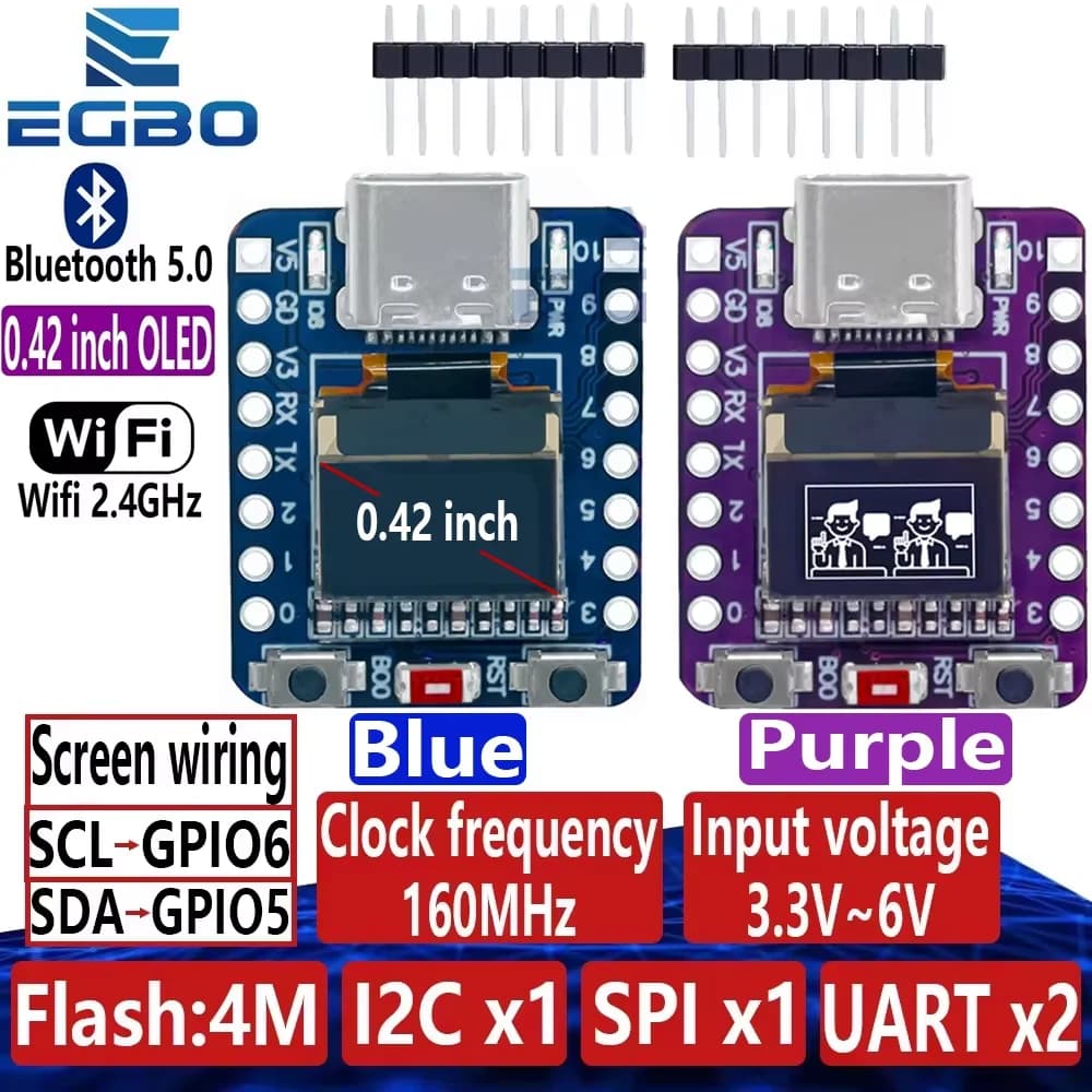 Mini scheda di sviluppo ESP32-C3 Modulo WiFi 4BT 2.4G Display OLED da 0,42 pollici Antenna ceramica flash da 4 MB USB Type-C per progetto IoT