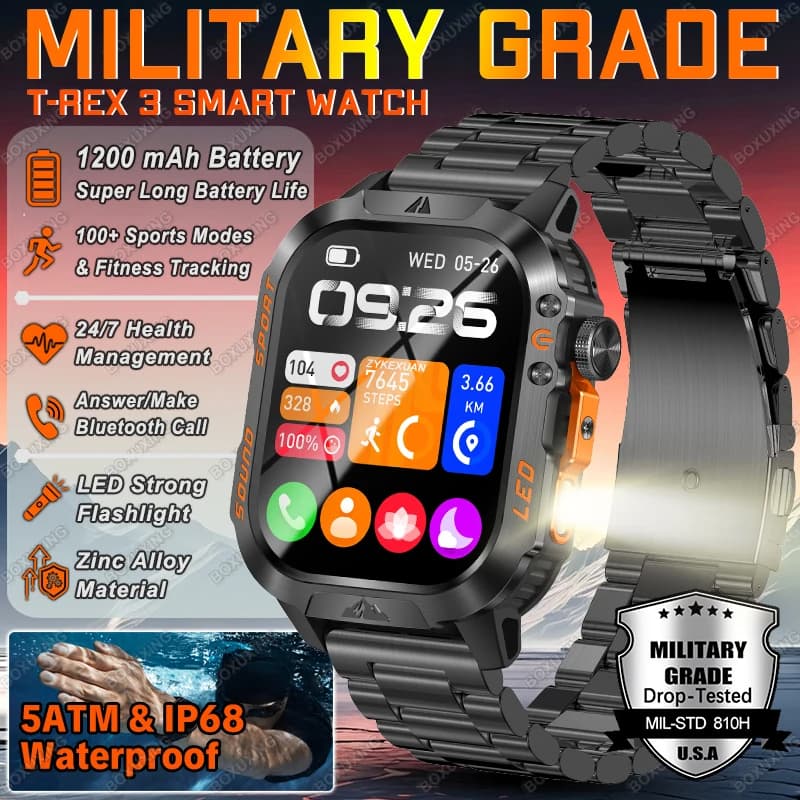 Nuovo Smartwatch Militare 2026 con Batteria da 1200 mAh, GPS, Impermeabile 5ATM, Tracker Fitness per Corsa e Sport all'Aperto