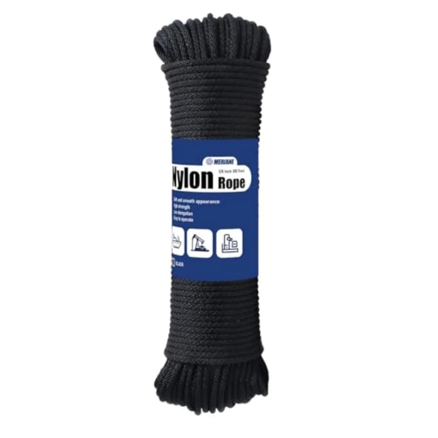 Black Nylon Rope 1/8inch 100FT Multipurpose Solid Braided Rope Ideal Use for Camping, Clothesline, Marine, Flag Line Abrasion a