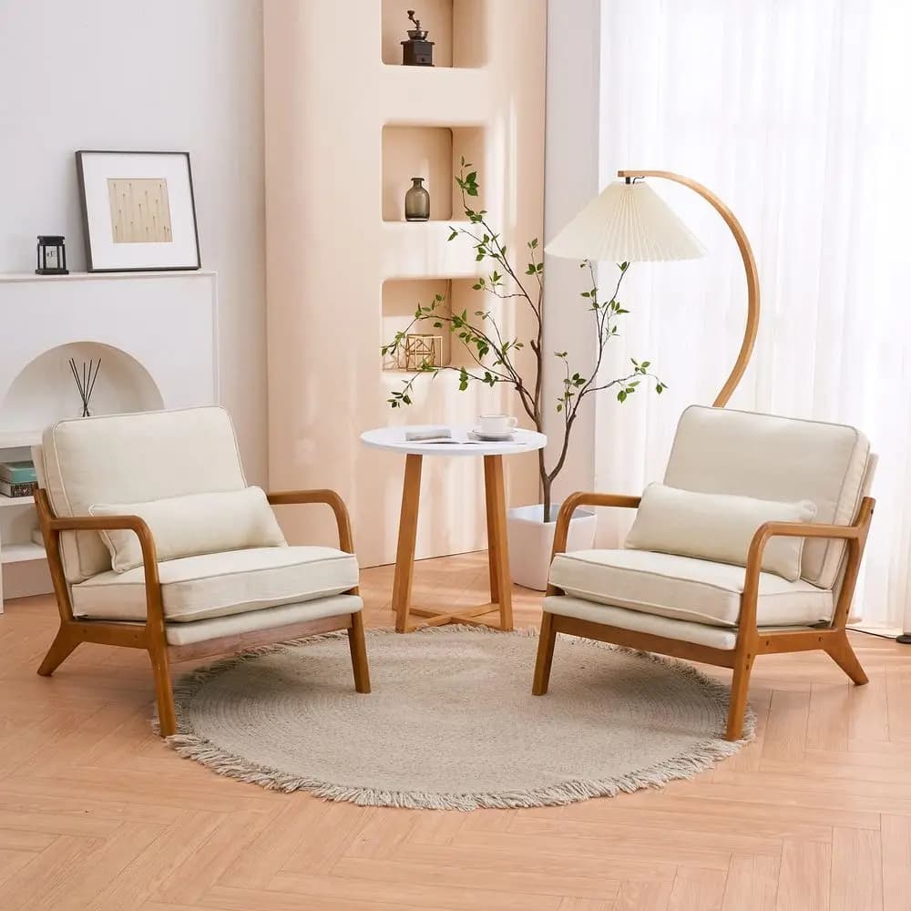 Set di 2 poltrone Accent, poltrona moderna in stile Mid-Century con cuscino, poltrona lounge imbottita con struttura in legno massello e morbido cuscino