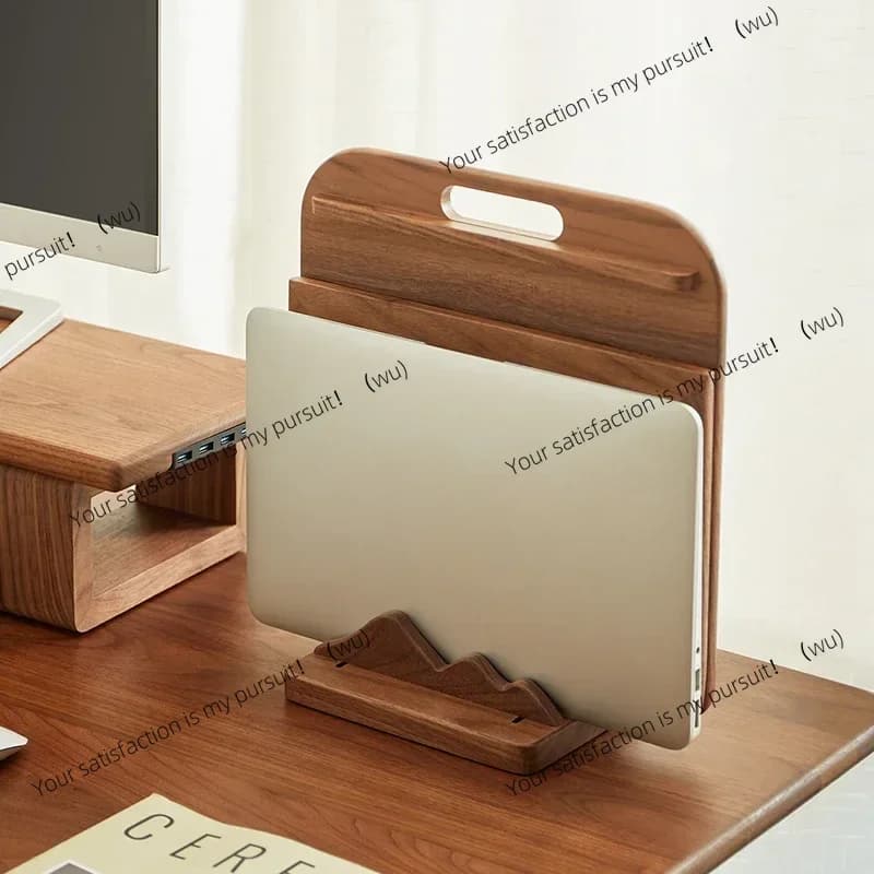 ZOCI-Laptop Vertical Storage Stand Soild Wood Landscape Theme Walnut Wood Base Stand Desktop Decoration Wooden Stand