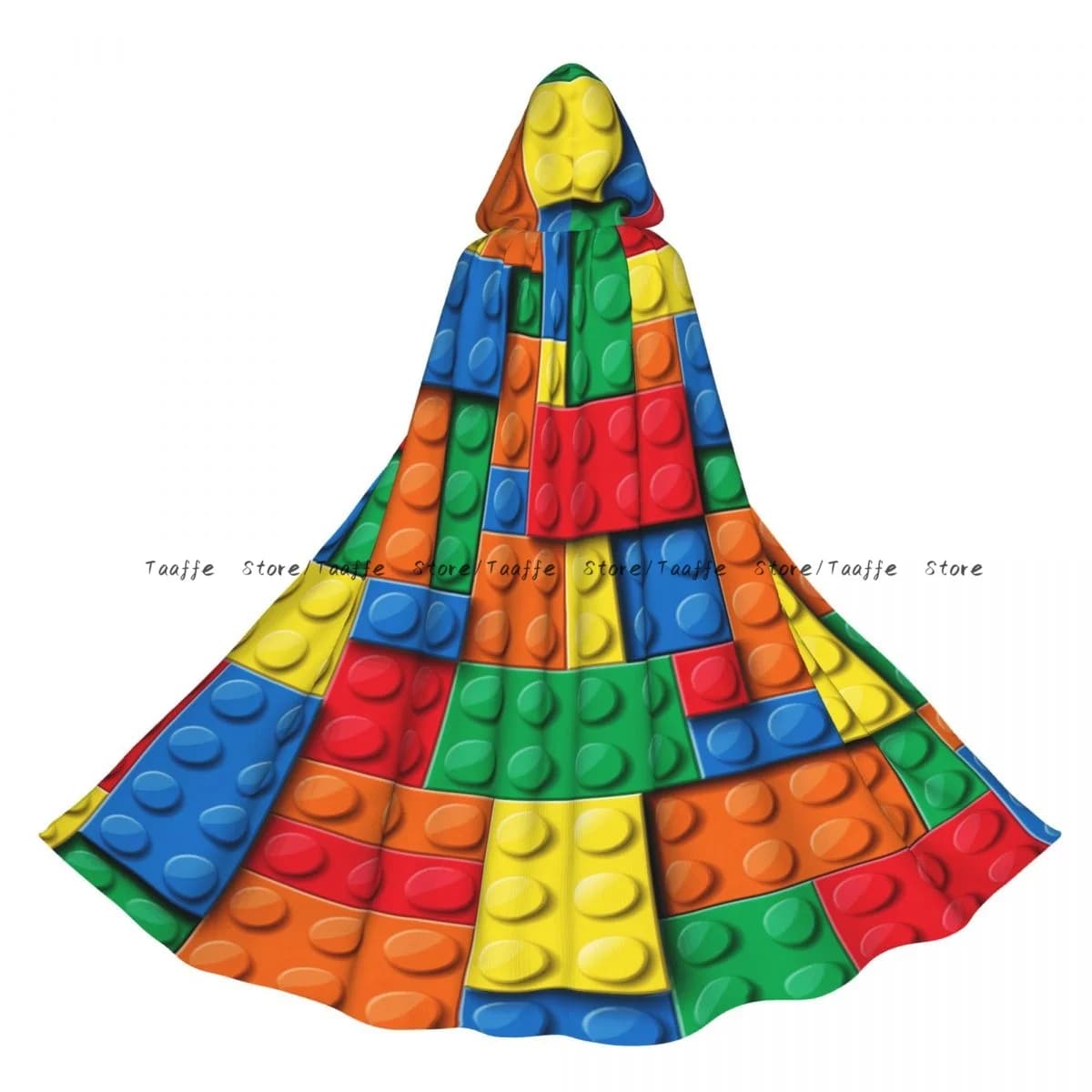 Adult Colorful Building Blocks Bricks Cloak Cape Hooded Medieval Costume Witch Wicca Vampire Halloween Costume Dress Coat