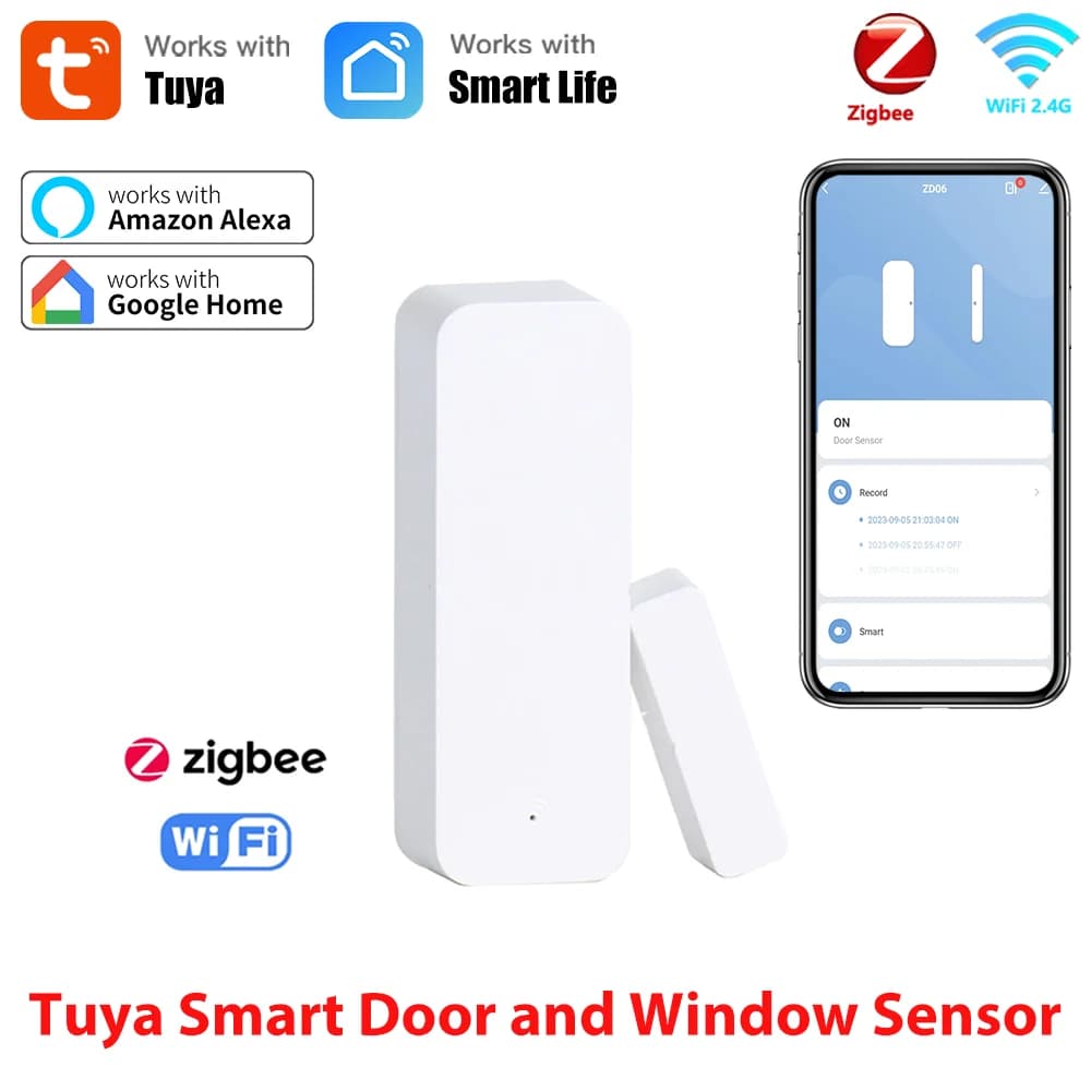 Tuya Smart WiFi/Zigbee Sensore per porte e finestre Domotica Rilevatori di porte aperte/chiuse Smart Life Funziona con Google Home Alexa