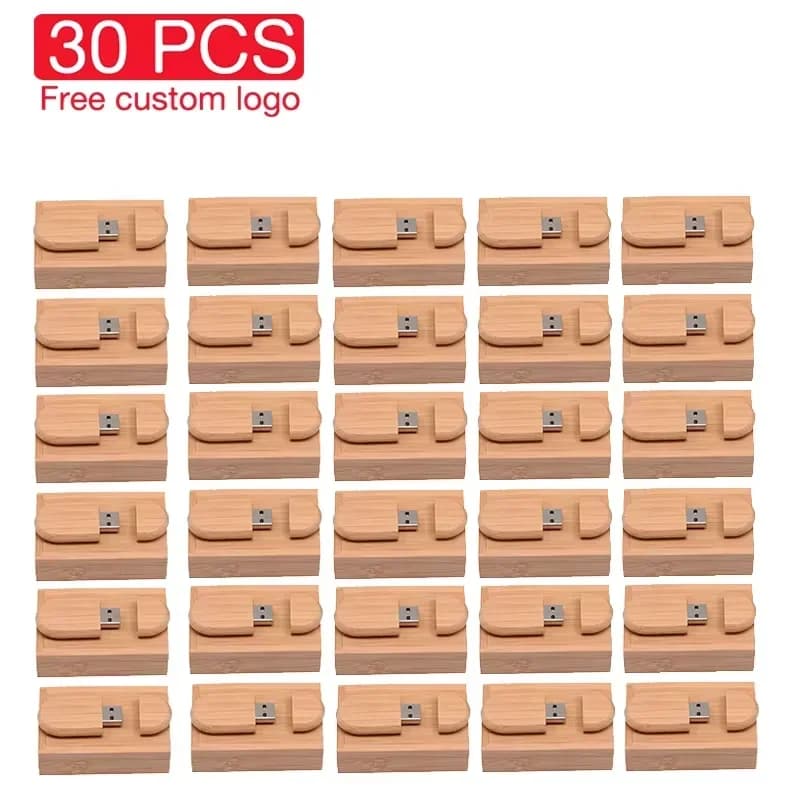 30 PZ LOTTO USB Pendrive 128 GB Logo personalizzato gratuito USB in legno con scatola Chiavetta USB 64 GB Pendrive all'ingrosso Chiavetta di memoria da 32 GB