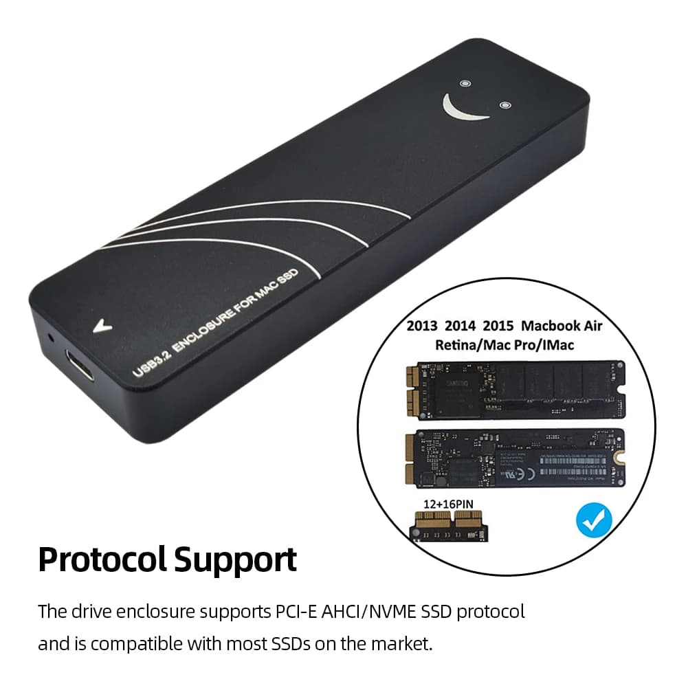 Solid State Drive External Enclosure PCI-E AHCI/NVME Protocol PCIe SSD Enclosure for MacBook Air/Pro2013-2017 SSDs