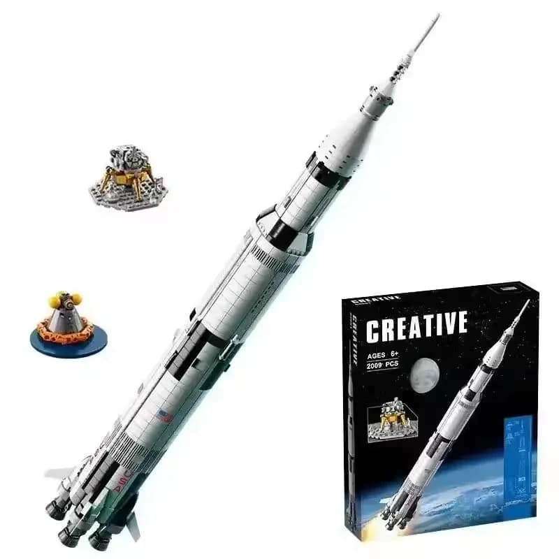 Set di Blocchi da Costruzione Modello Apollo Saturn 5, 1969 Pezzi, Serie Razzo Spaziale, Giocattoli Assemblabili, Regalo di Compleanno per Bambini 92176