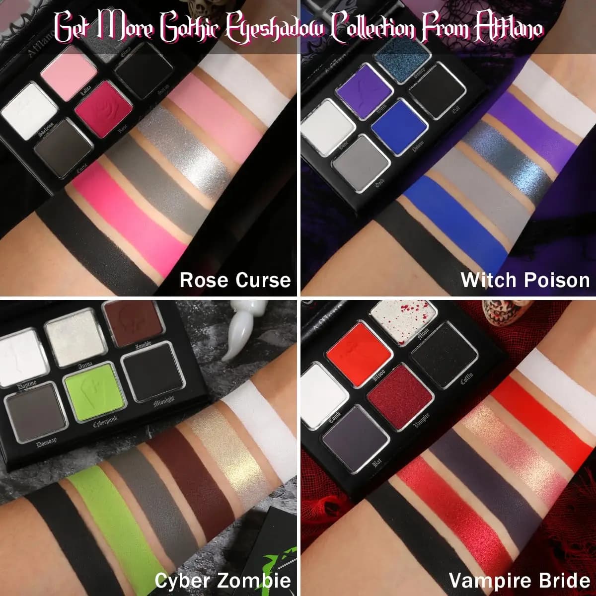 Palette Ombretti Goth Afflano 6 Colori, Opachi e Shimmer, Rosso Nero Grigio, Colori Intensi, Smoky Punk, Lunga Durata, Trucco Occhi Halloween