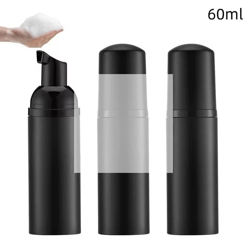 Dispenser di schiuma da 60 ml, piccolo, in plastica, con pompa, nero, mini flacone vuoto ricaricabile per sapone, per viaggi, pulizia, cosmetici, confezionamento.