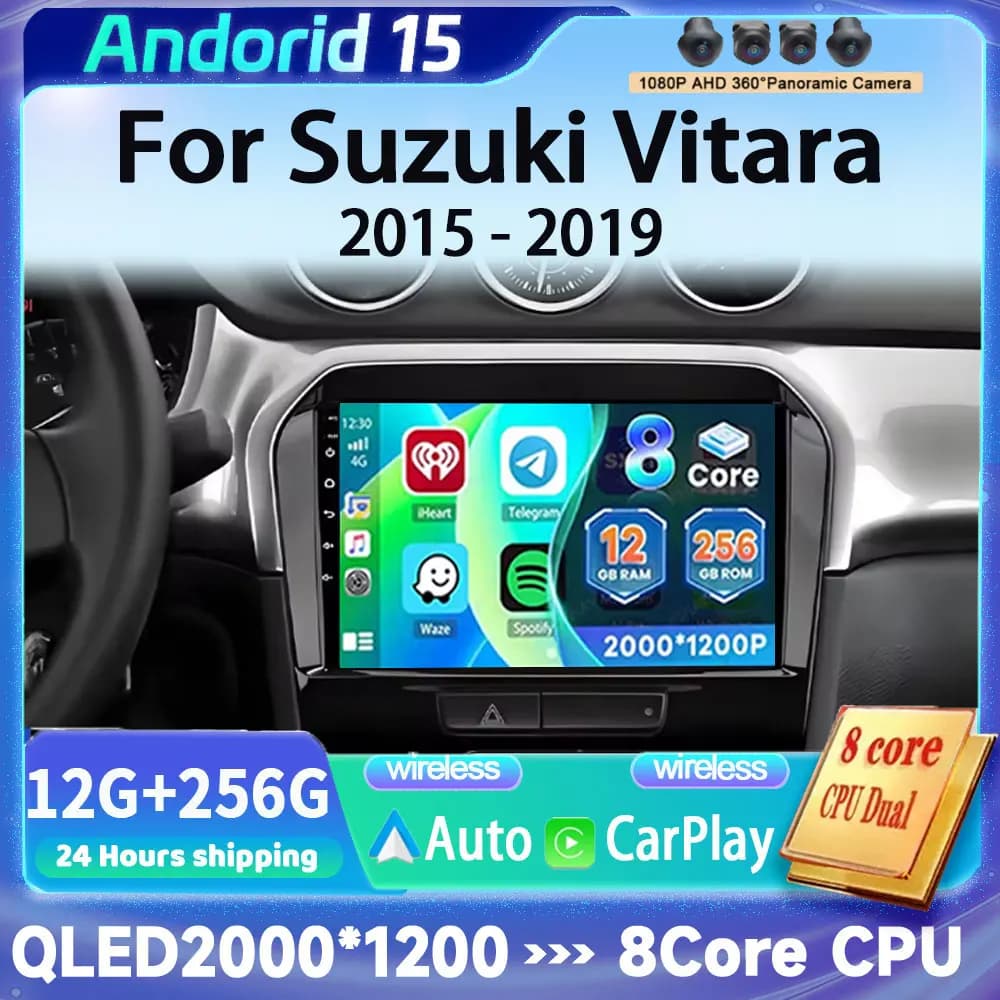 Autoradio Android 15 con Carplay per Suzuki Vitara 2015-2019, Lettore Multimediale Stereo con WiFi+4G