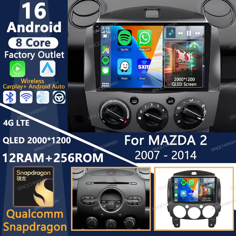 Android 16 Car Radio For MAZDA 2 Mazda2 2007 2008 2009 2010 2011 2012 2013 2014 Multimedia Video Player QLED 4G LTE 5G WIFI 2DIN