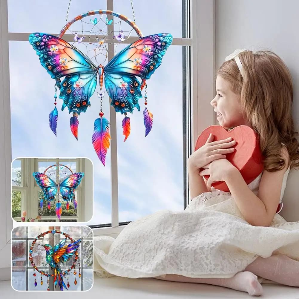 1PCS Acrylic Dream Catcher Hanging Ornament 20x18cm Waterproof Scratch Resistant Butterfly Hummingbird Design Home Room Decor