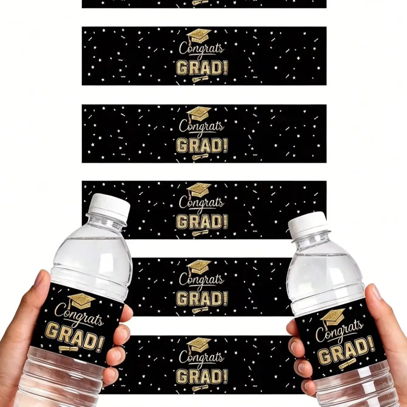 10 etichette per bottiglie d'acqua con scritta 'Congrats Grad' in nero e oro, adesivi per bottiglie d'acqua per feste di laurea, decorazioni per la laurea