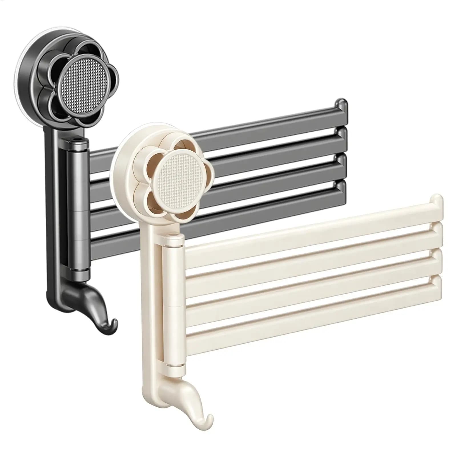 Swivel Towel Rack Suction Cup Holder 4 Arm Wall Mounted Strong Adhesion No Drill Multipurpose Organizer for Bathroom Kitchen