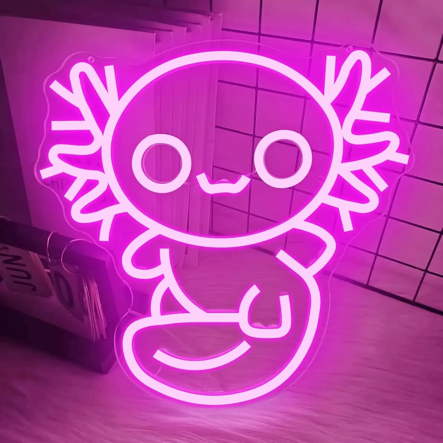 Insegna al Neon a Forma di Axolotl Carino, Luce LED Rosa Dimmerabile, Alimentazione USB, Animale Kawaii per Camera da Letto, Feste, Sala Giochi, Stanza dei Bambini, Decorazione per Amanti