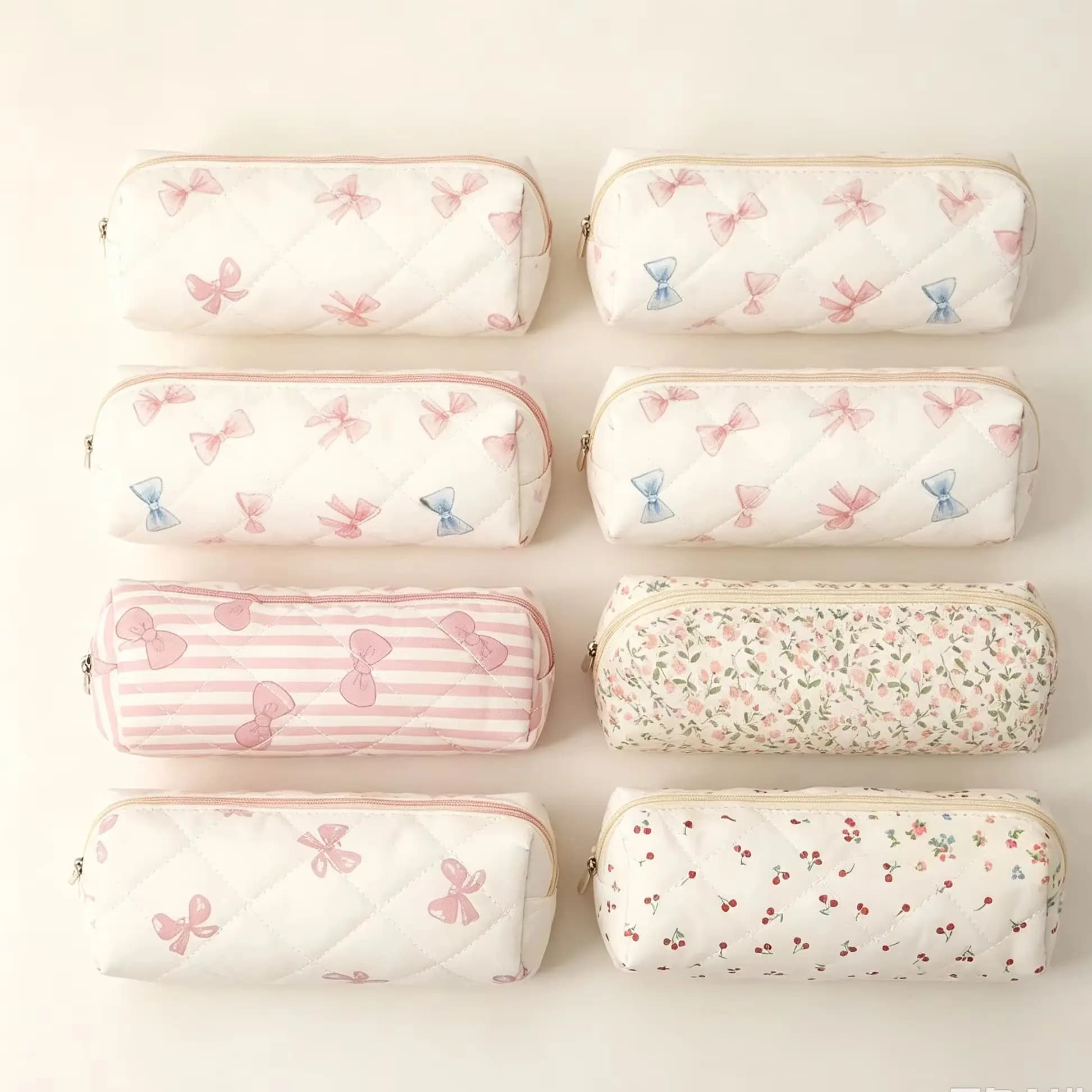 Creative Pencil Case with Flowers & Bow Print, Portable Stationery Storage Bag for School Supplies