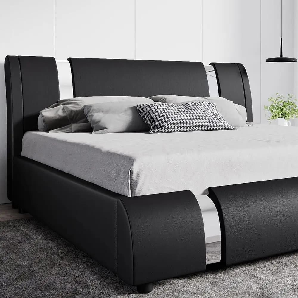 Letto King Size con decorazioni in ferro e piano regolabile/letto a piattaforma imbottito deluxe con supporto a doghe in legno massello