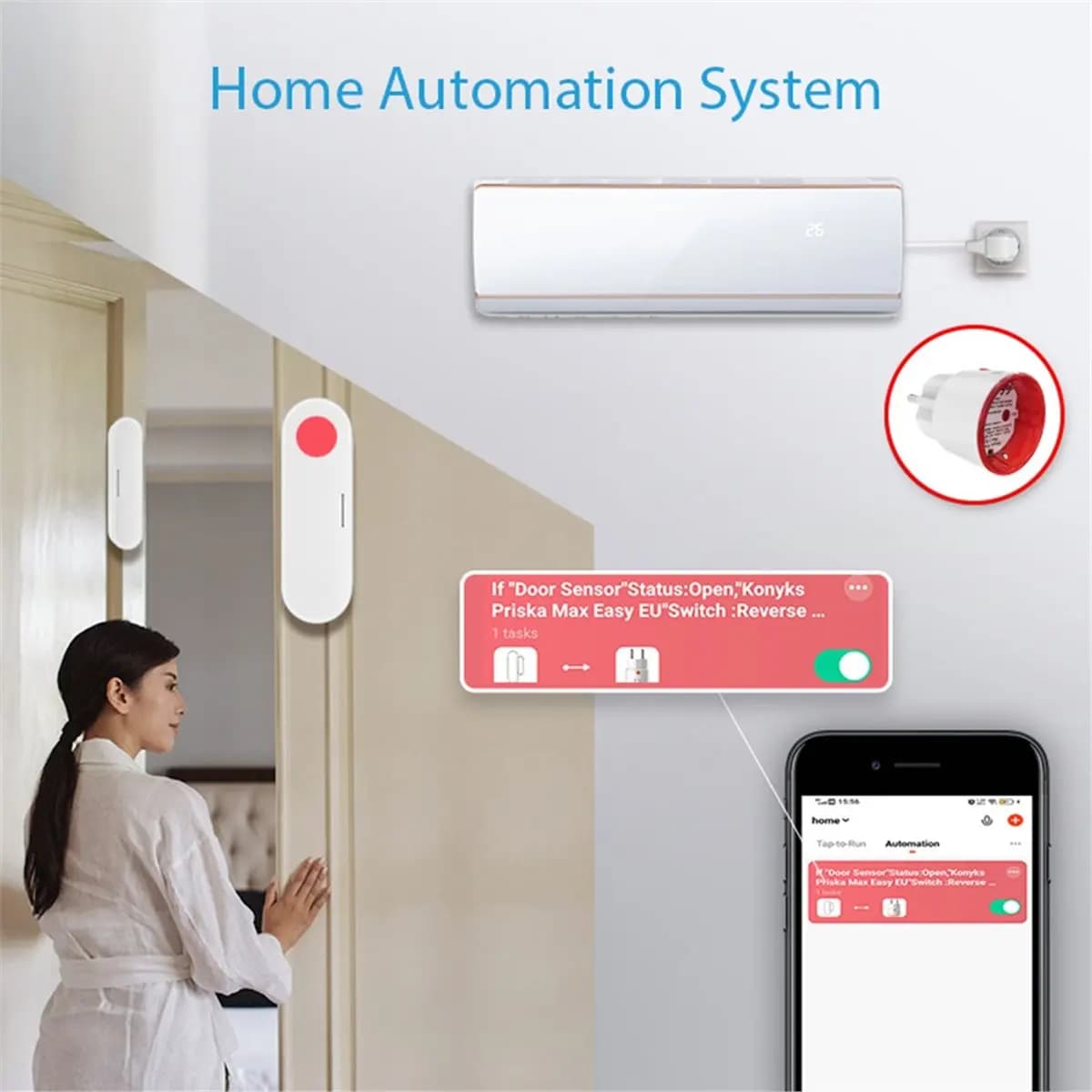 popop Tuya Wifi Smart EU Plug 16A with Power Monitor Function Wireless App Voice Remote for Alexa Google Home Red & White