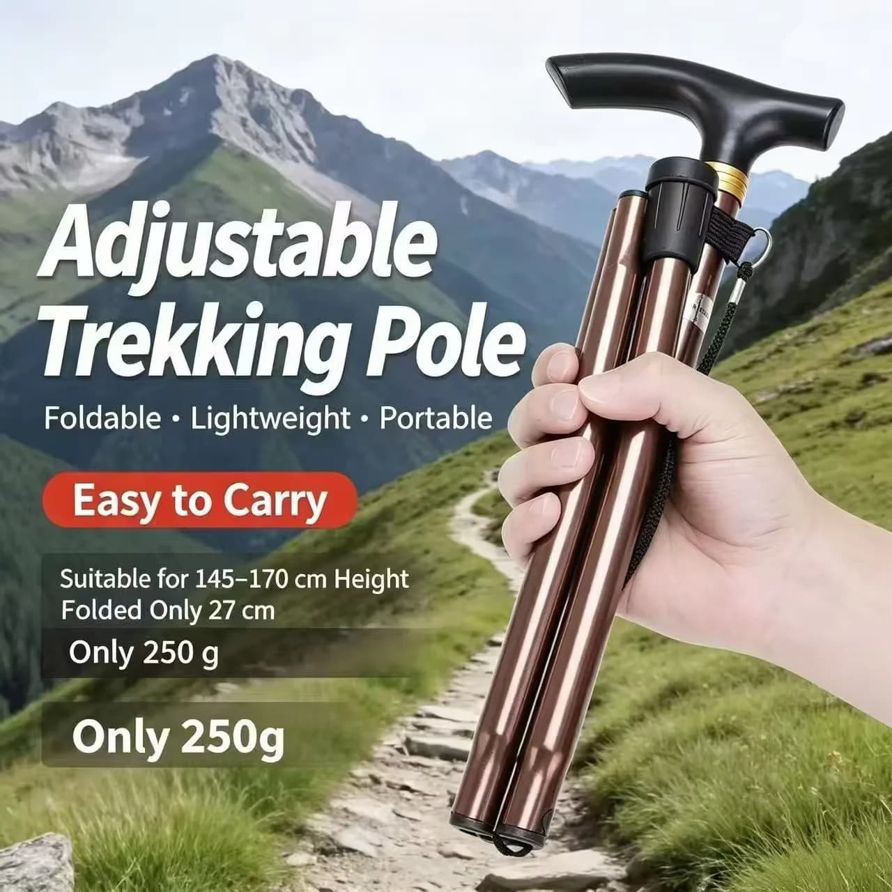 Outdoor Folding Telescopic Trekking Poles Elderly Walking Cane with External Lock for Hiking Climbing Suitable for Elderly