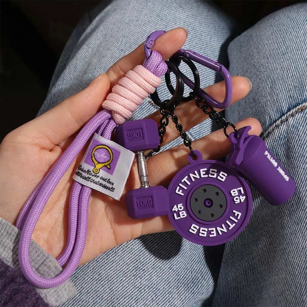 Keyring with Dopamine barbell, kettlebell and simulated INS handlebars, detachable, creative, fitness series, pendant