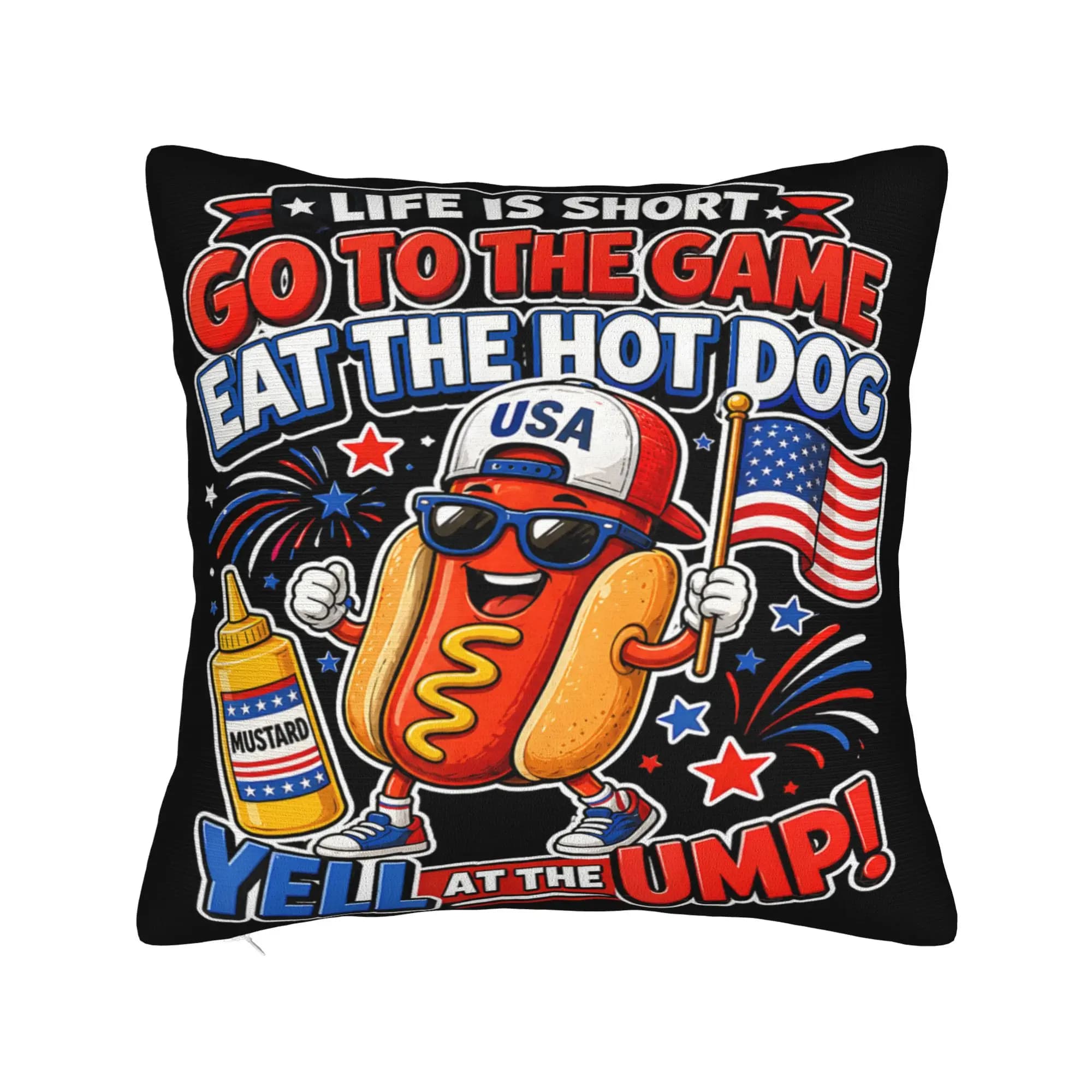 Fodera per cuscino decorativa Life is Short Go to The Game Eat The Hot Dog Yell At The Ump, fodera per cuscino in diversi formati