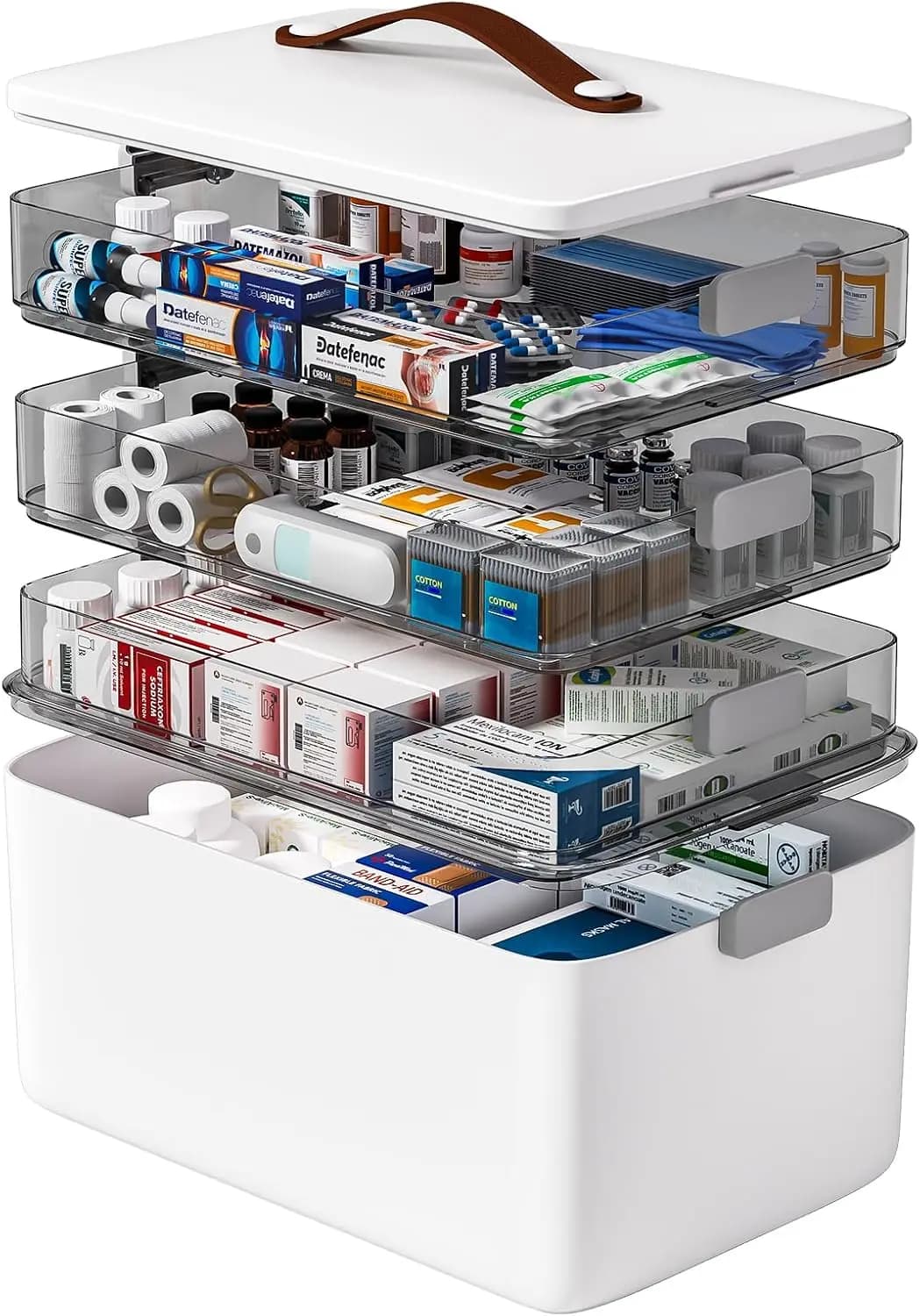 4-Tier Medicine Storage Box with Handle, Portable First Aid Organizer, Removable Tray for Crafts & Sewing