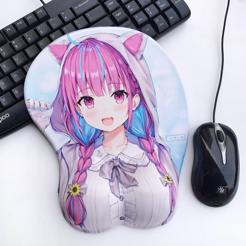Tappetino per mouse 3d Minato Aqua Hololive Kawaii poggiapolsi tastiera Anime Girl tappetini per mouse carino tavolo per laptop con ancoraggio virtuale